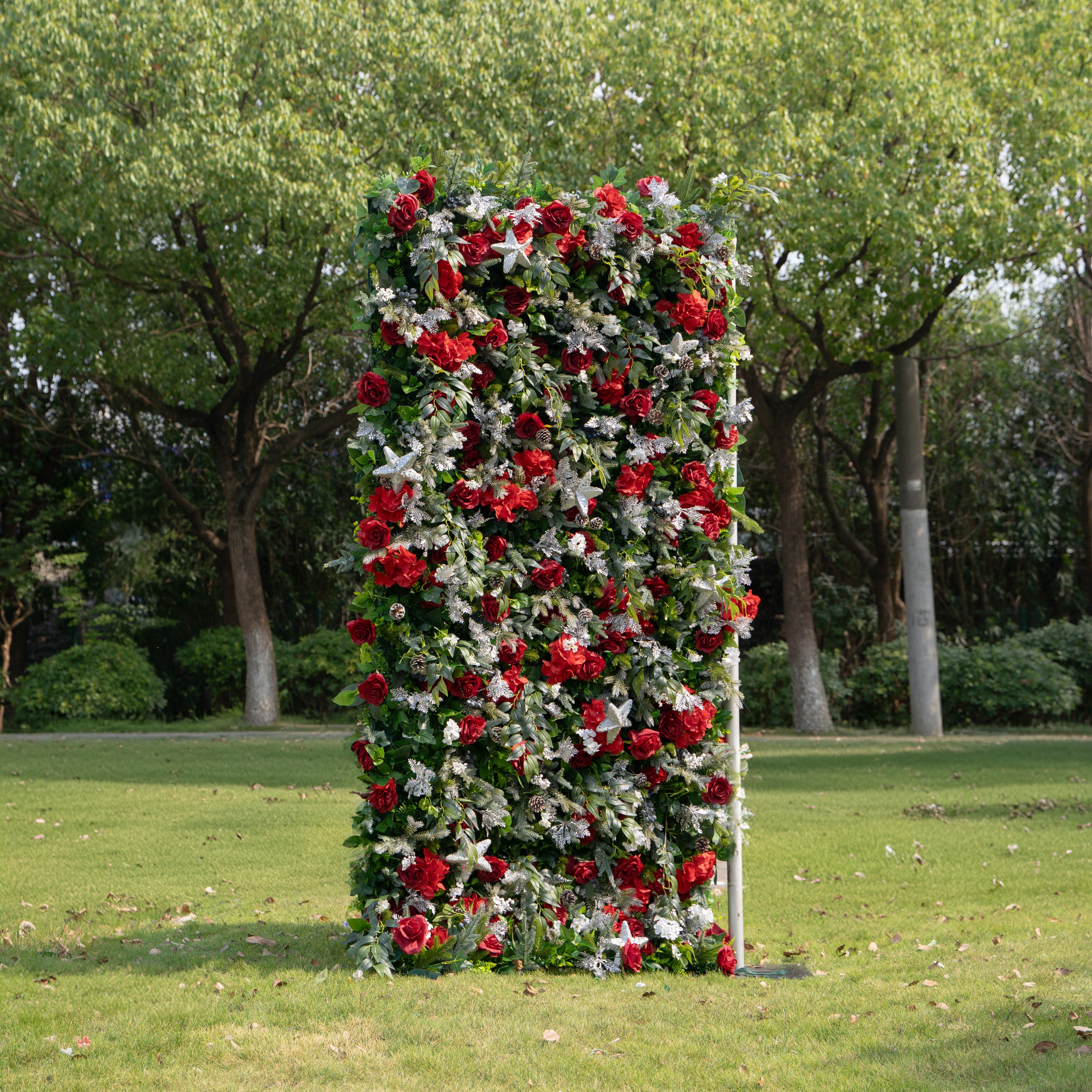 MC-B: Christmas Fabric Backdrop Artificial rolling up flower wall 4*8ft+Xmas Loose Flowers+ 1 Flower Wall Stand Rose Morning