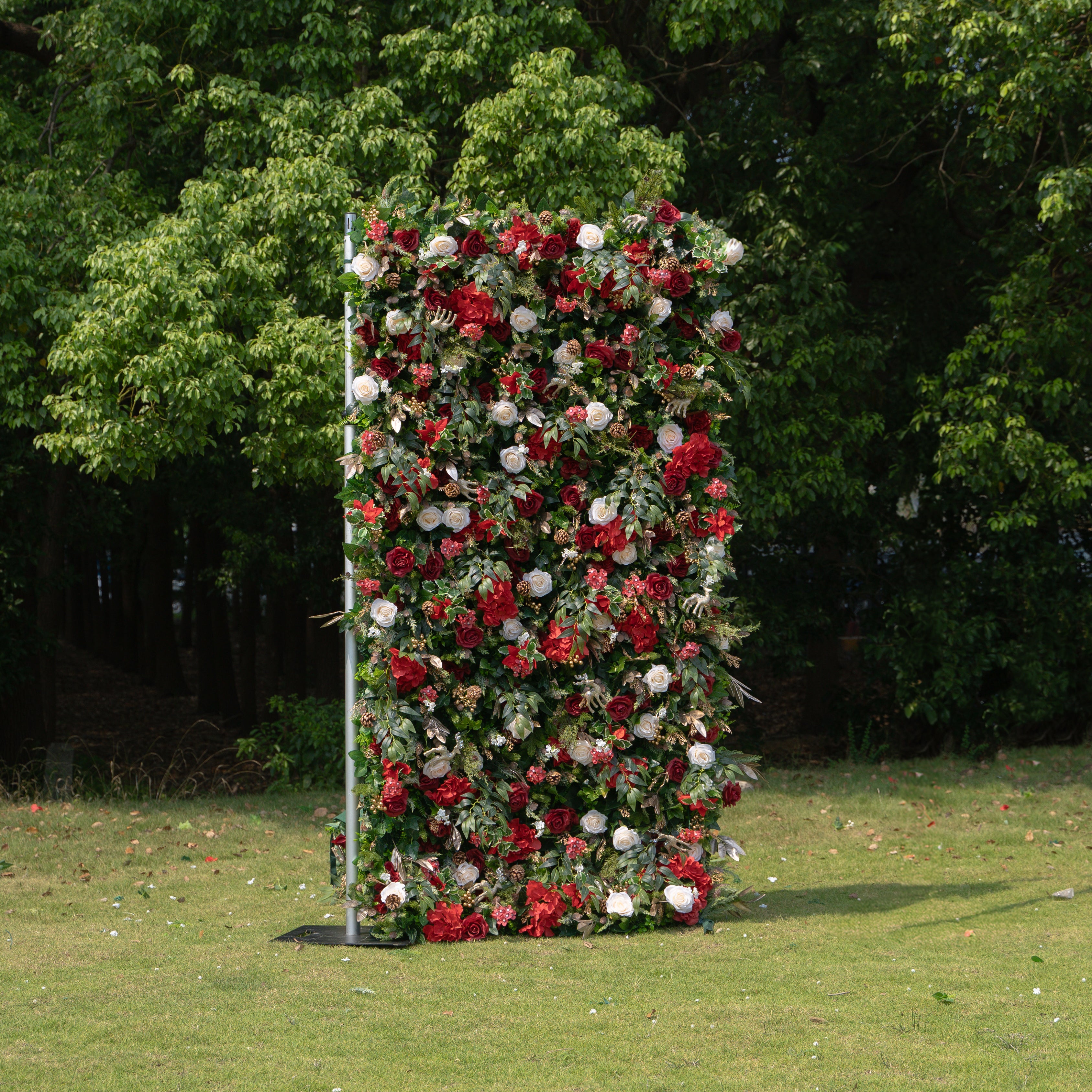 MC-D: Christmas Fabric Backdrop Artificial rolling up flower wall 4*8ft/8*8ft+Xmas Loose Flowers