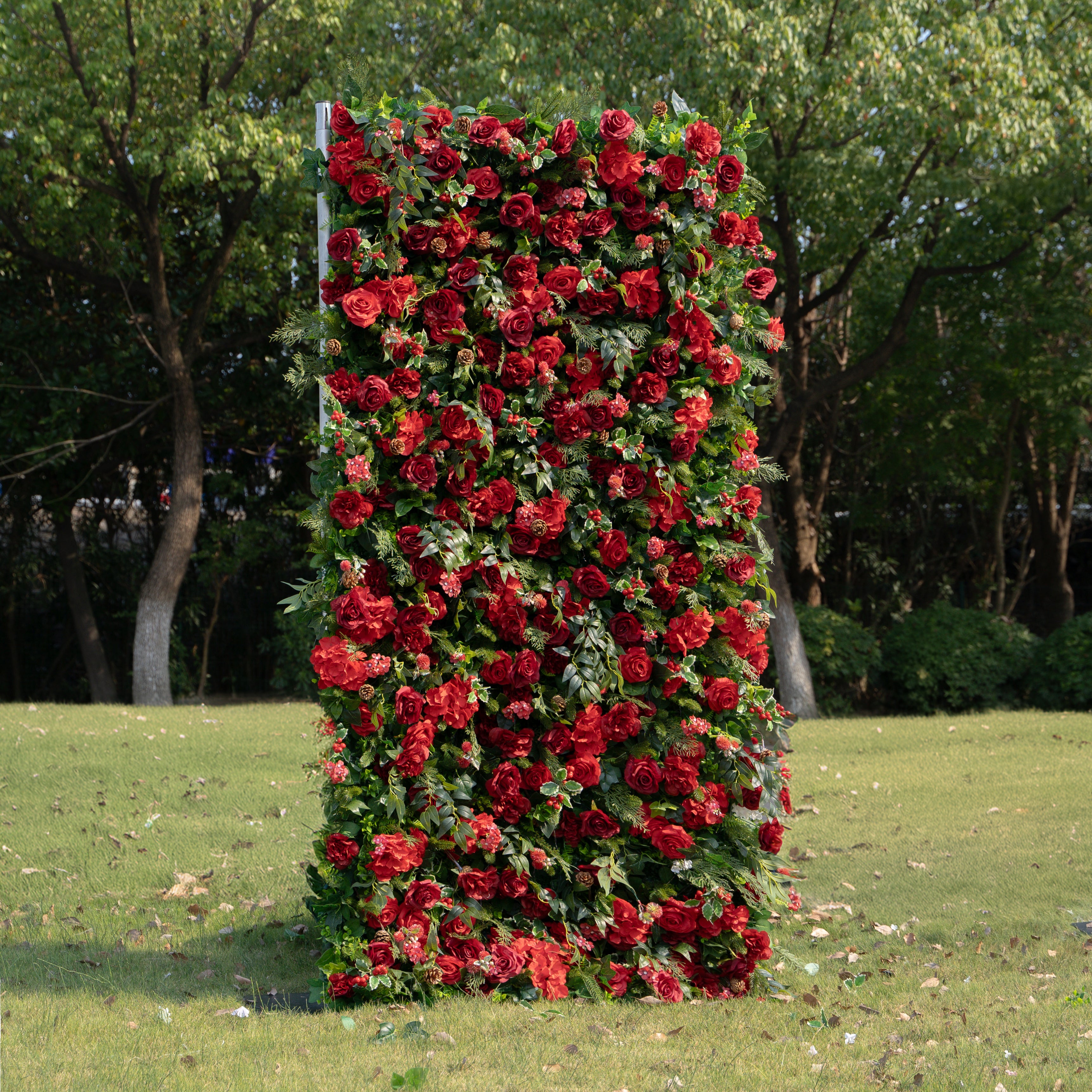 MC-1: Christmas Fabric Backdrop Artificial rolling up flower wall 4*8ft+Xmas Loose Flowers