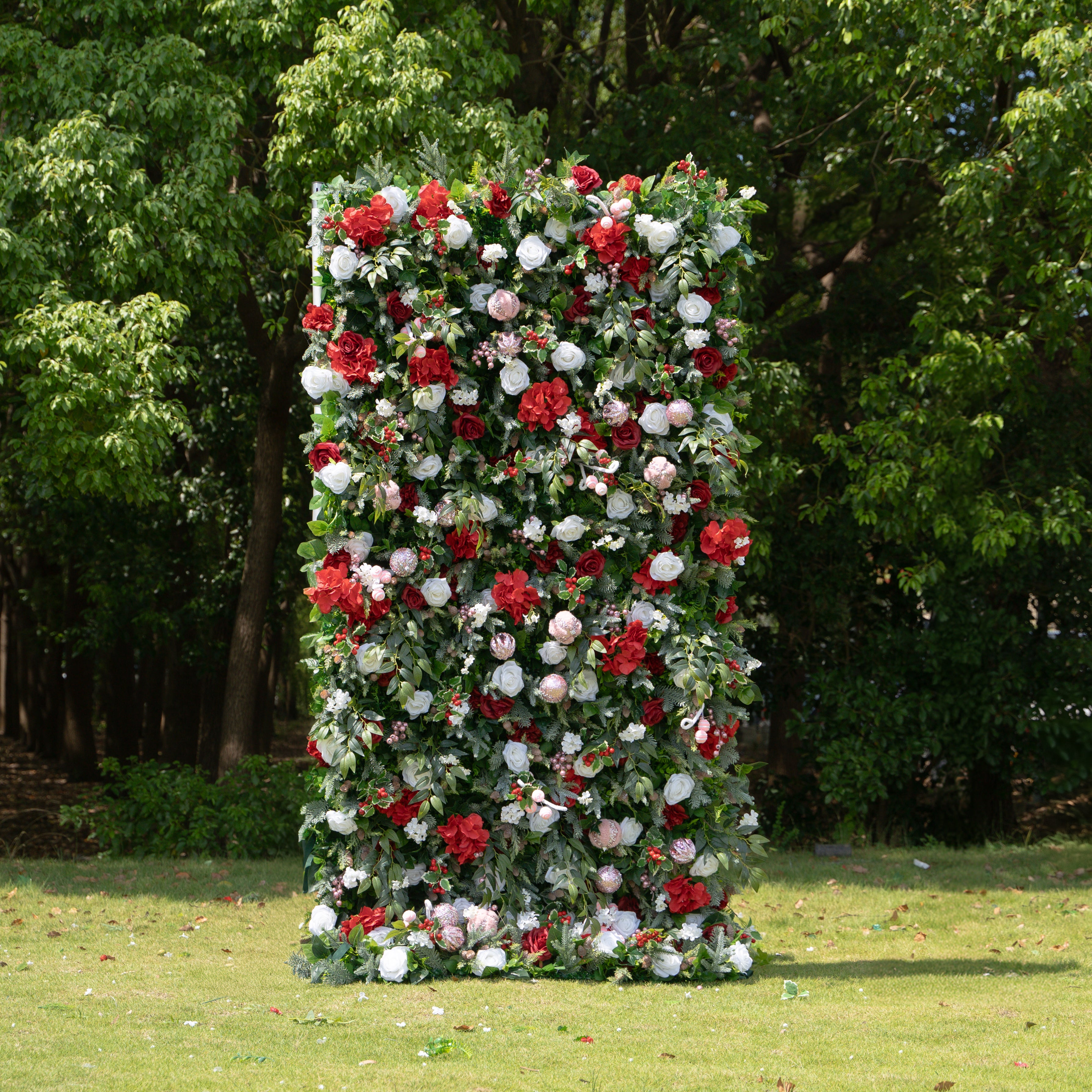 MC-E: Christmas Fabric Backdrop Artificial rolling up flower wall 4*8ft/8*8ft+Xmas Loose Flowers