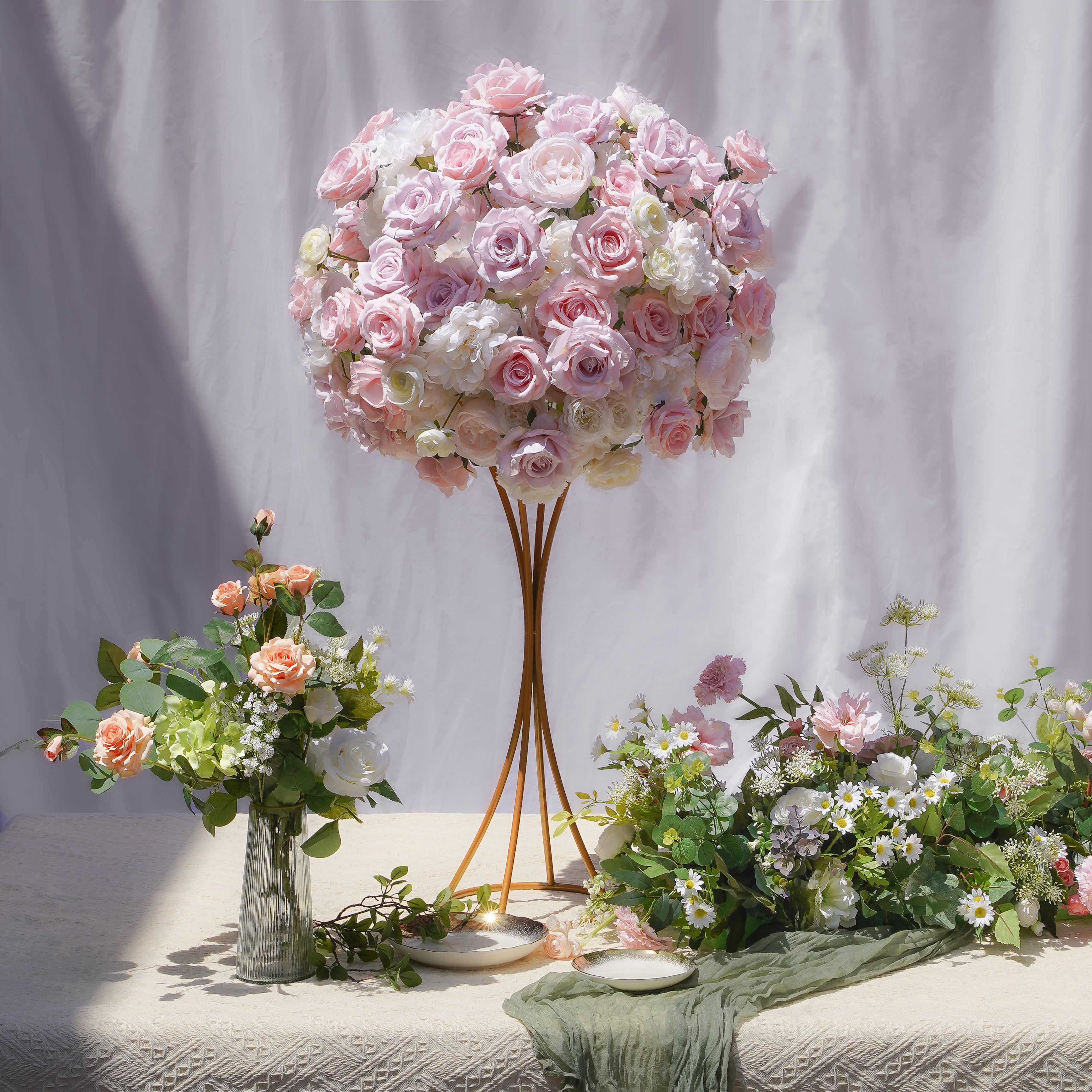 Hannah Flower Ball:2023 New Flower Centerpiece Bouquet Table Decoration Flower Ball R048 Rose Morning