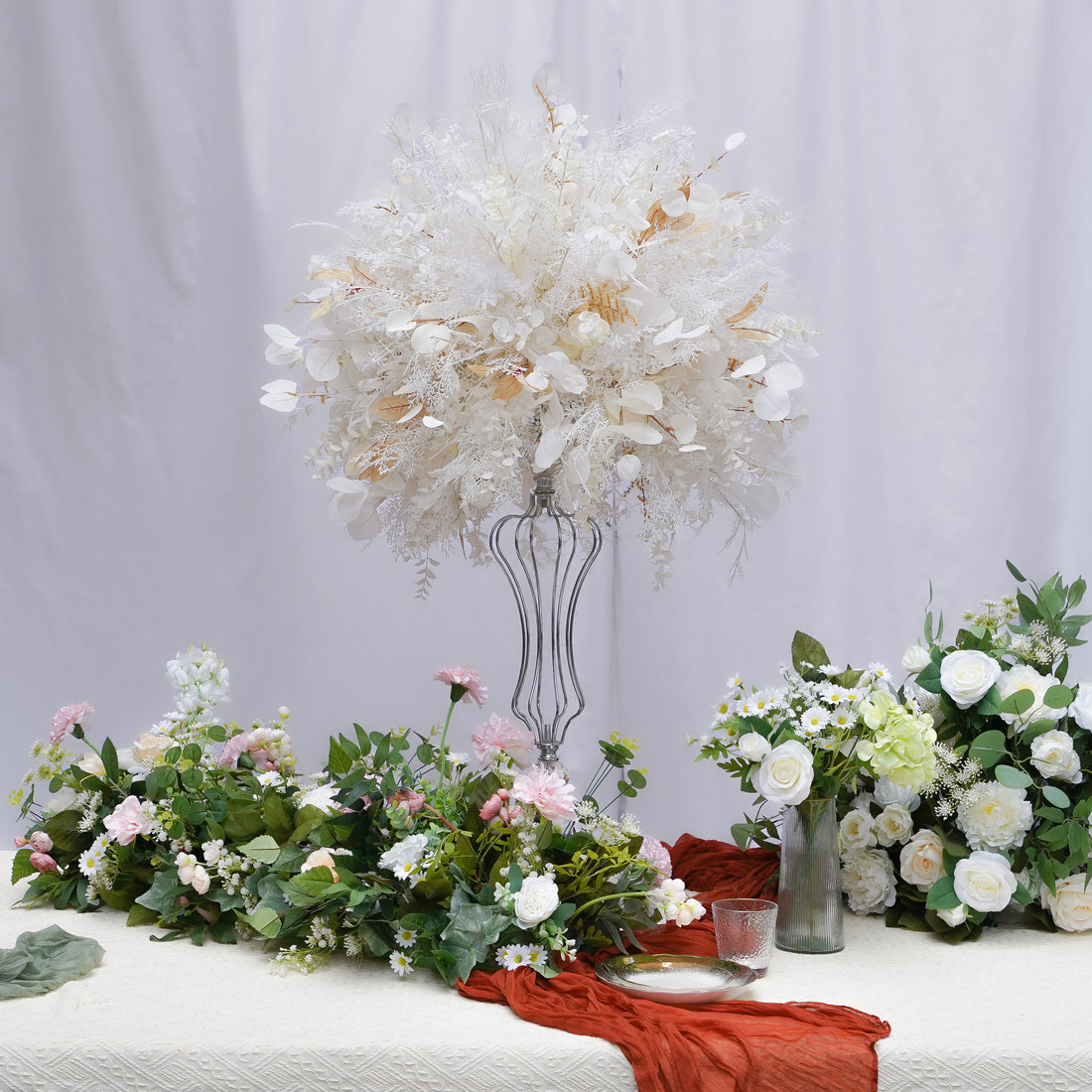 Pampas Flower Ball:Flower Centerpiece Bouquet Table Decoration Flower Ball -R068 Rose Morning