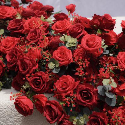 Sorrel: Red Calla Wedding Background Arch KT Backdrop +Red Lucia Flower Runner
