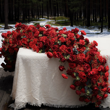 Sorrel: Red Calla Wedding Background Arch KT Backdrop +Red Lucia Flower Runner