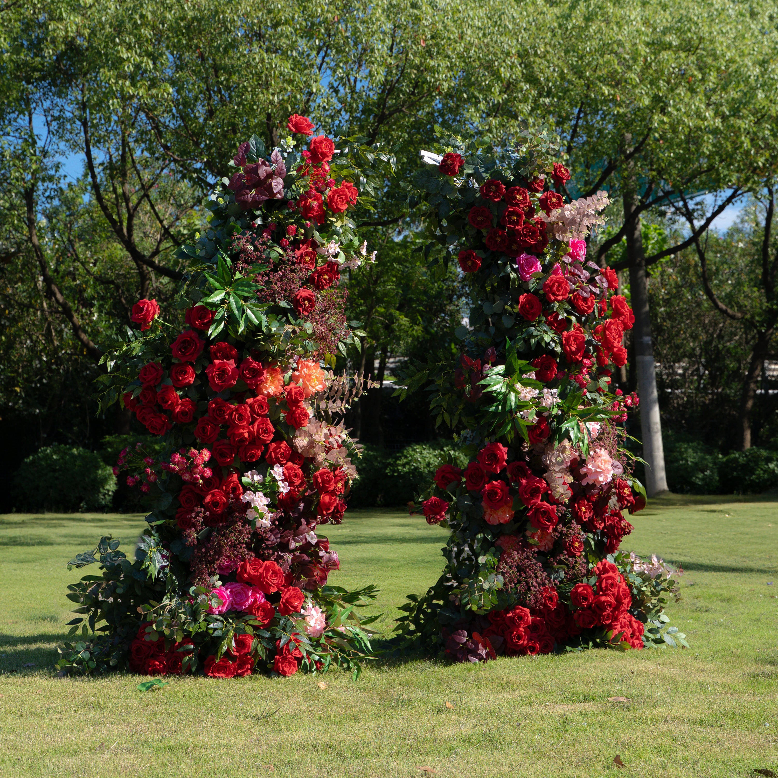 Beauty - Red Floral Arch with Frame for Wedding Party Event Backdrop Decoration