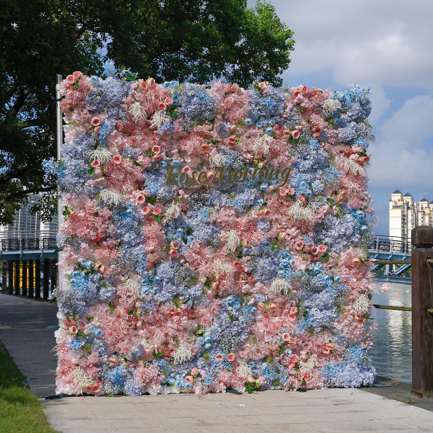 Alyssa: 5D Fabric Artificial Rolling Up Curtain Flower Wall R782 - 8ft*8ft Rose Morning