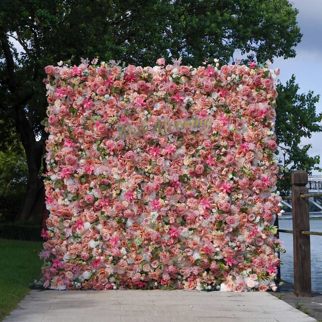 Doris: 3D Fabric Artificial Flower Wall Rolling Up Curtain Flower Wall R796 - 8ft*8ft Rose Morning