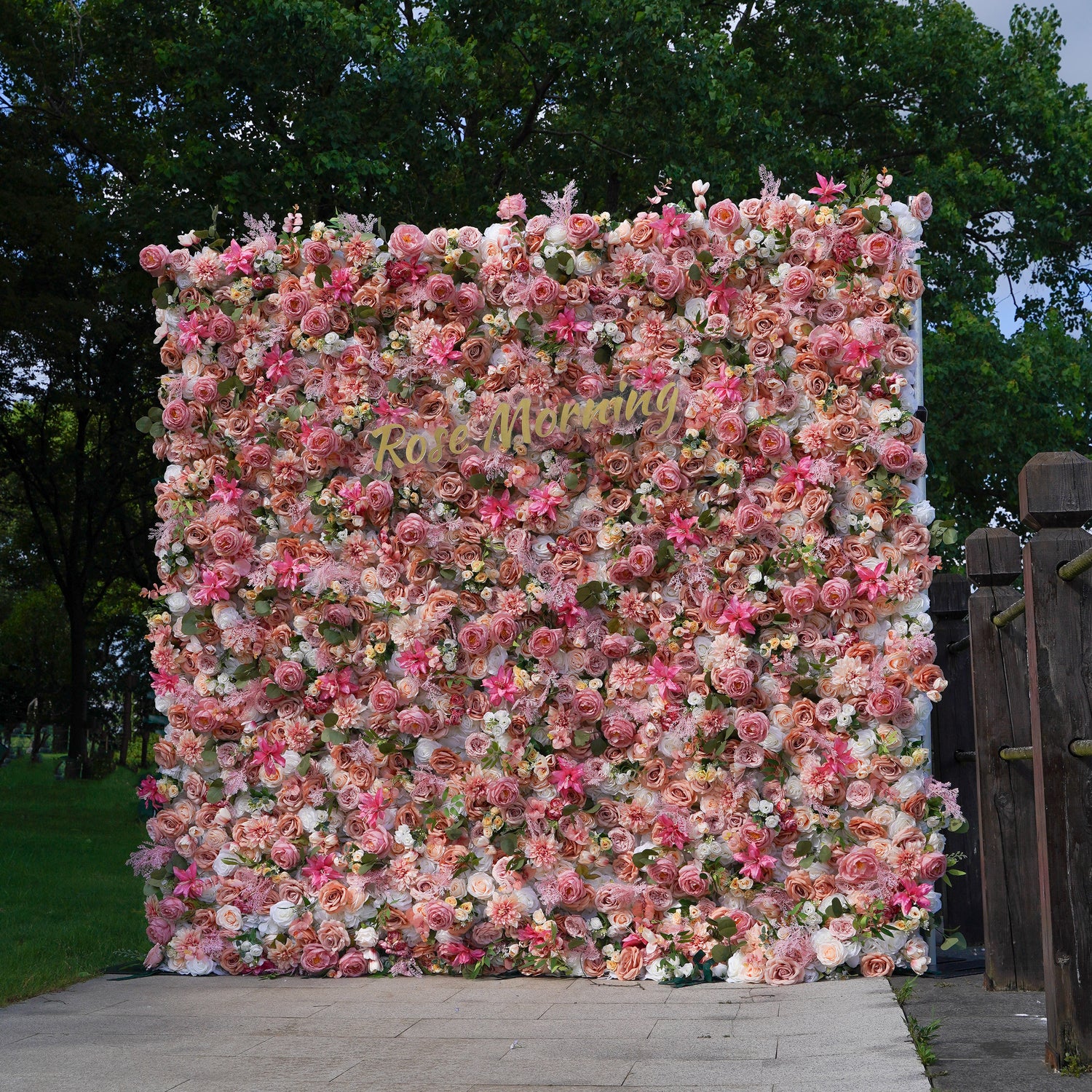 Doris: 3D Fabric Artificial Flower Wall Rolling Up Curtain Flower Wall R796 - 8ft*8ft Rose Morning