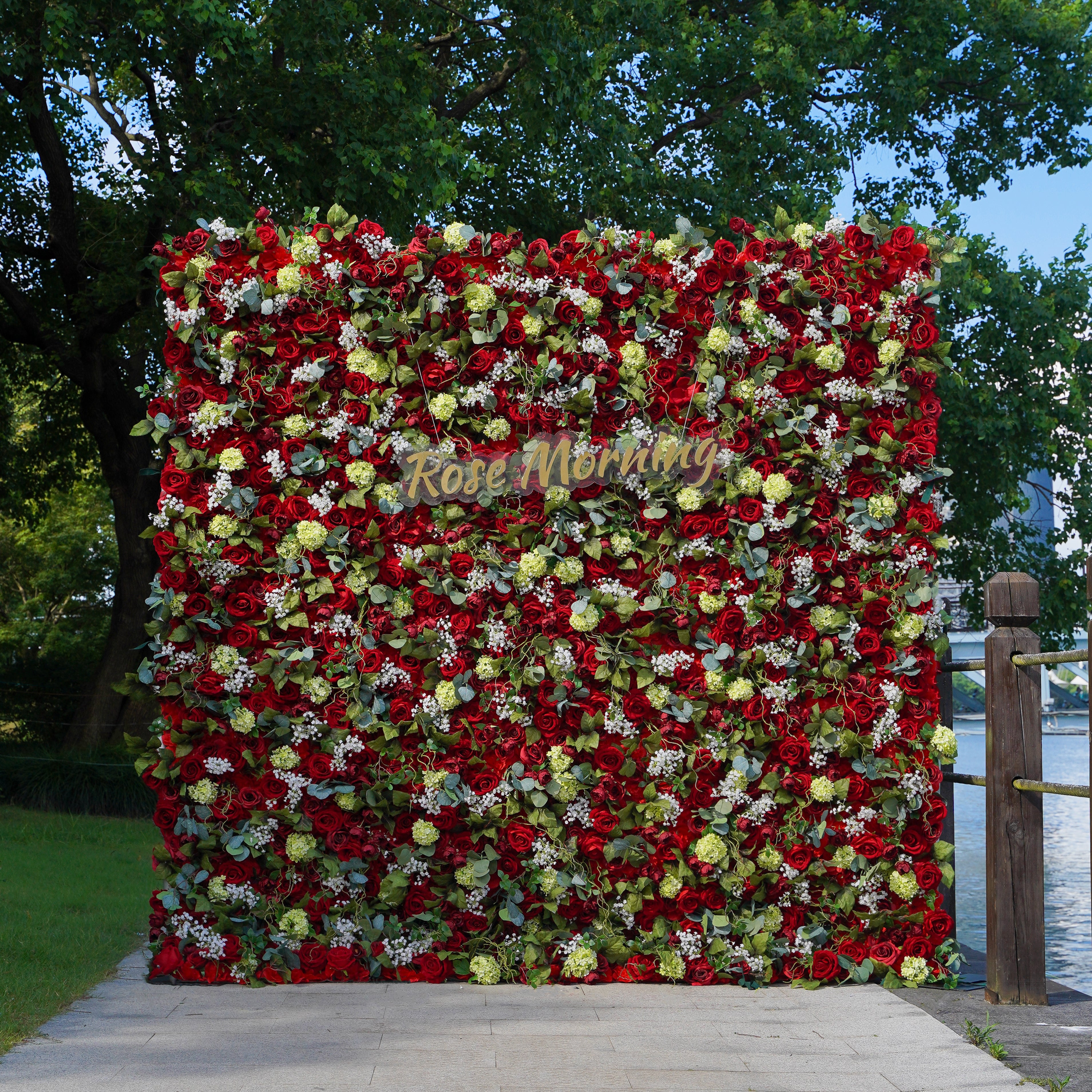 Lora: 3D Fabric Artificial Flower Wall Rolling Up Curtain Flower Wall R785 - 8ft*8ft Rose Morning