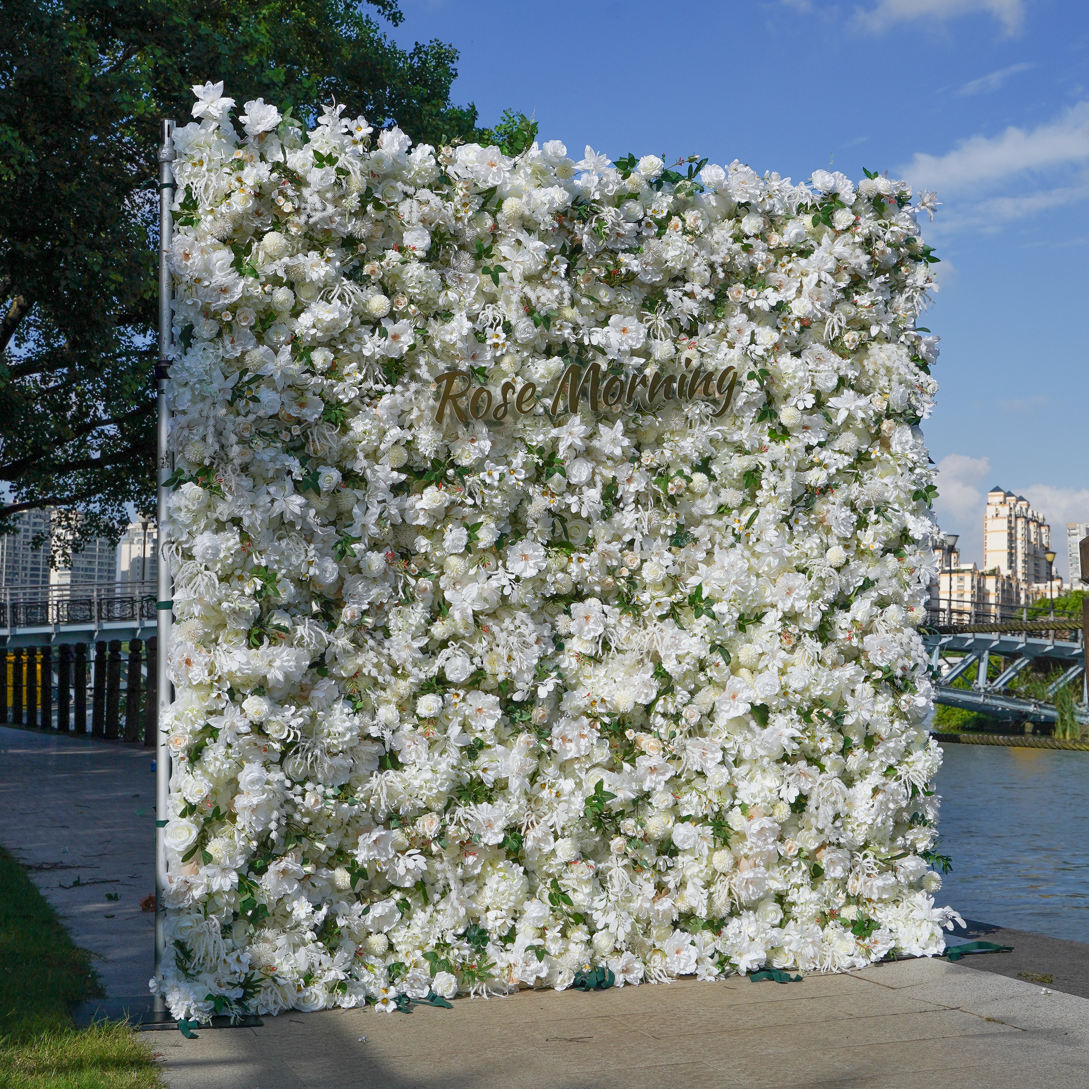 Rachel:  3D Fabric Artificial Flower Wall Rolling Up Curtain Flower Wall 8ft*8ft -R791 Rose Morning