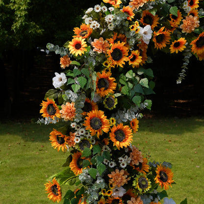 Sunflower Arch:2023 New Wedding Party Background Floral Arch Decoration Including Frame Rose Morning