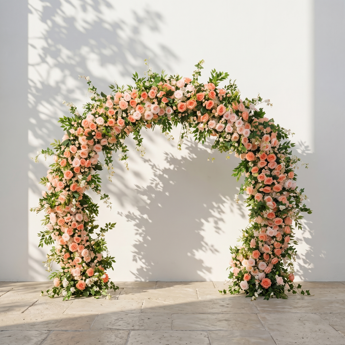 Daellyn: Luxury Peach &amp; Coral Rose Arch Garden Style Flower arch with mixed color for Weddings&amp;Events Decoration Incuding Frame