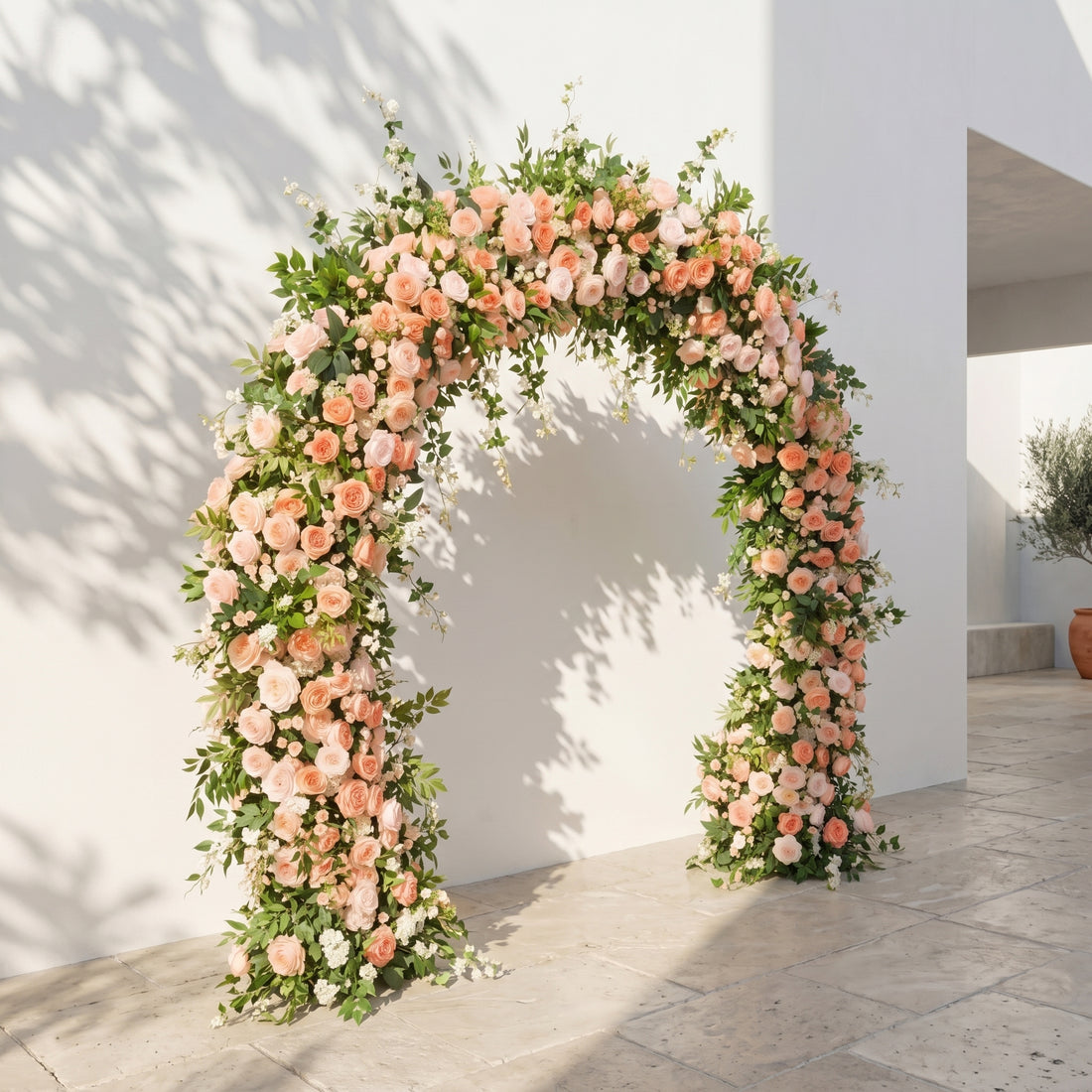 Daellyn: Luxury Peach &amp; Coral Rose Arch Garden Style Flower arch with mixed color for Weddings&amp;Events Decoration Incuding Frame