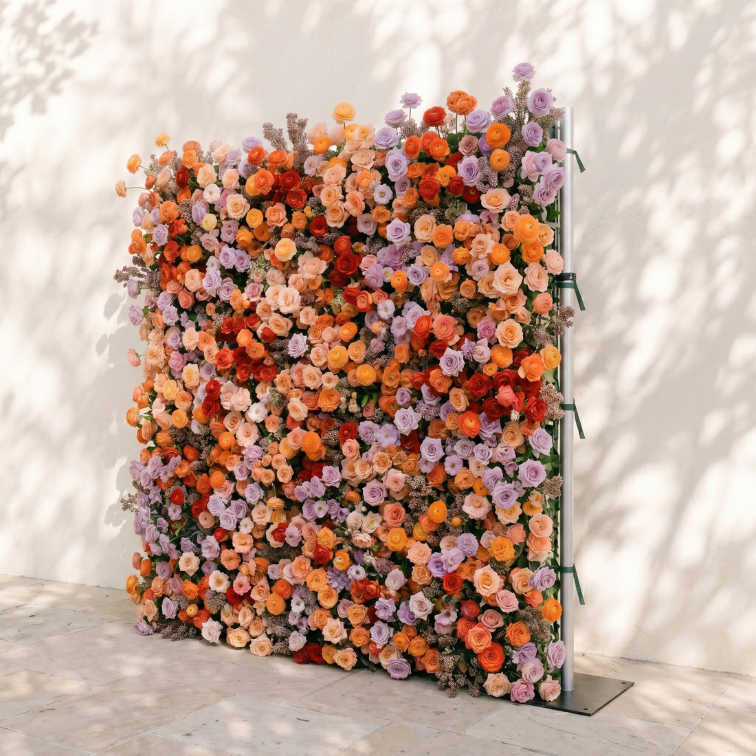 Daelyne: Luxury 5D Sunset Orange &amp; Lavender Silk Floral Wall Roll-Up Fabric Backdrop for Warm Summer Weddings