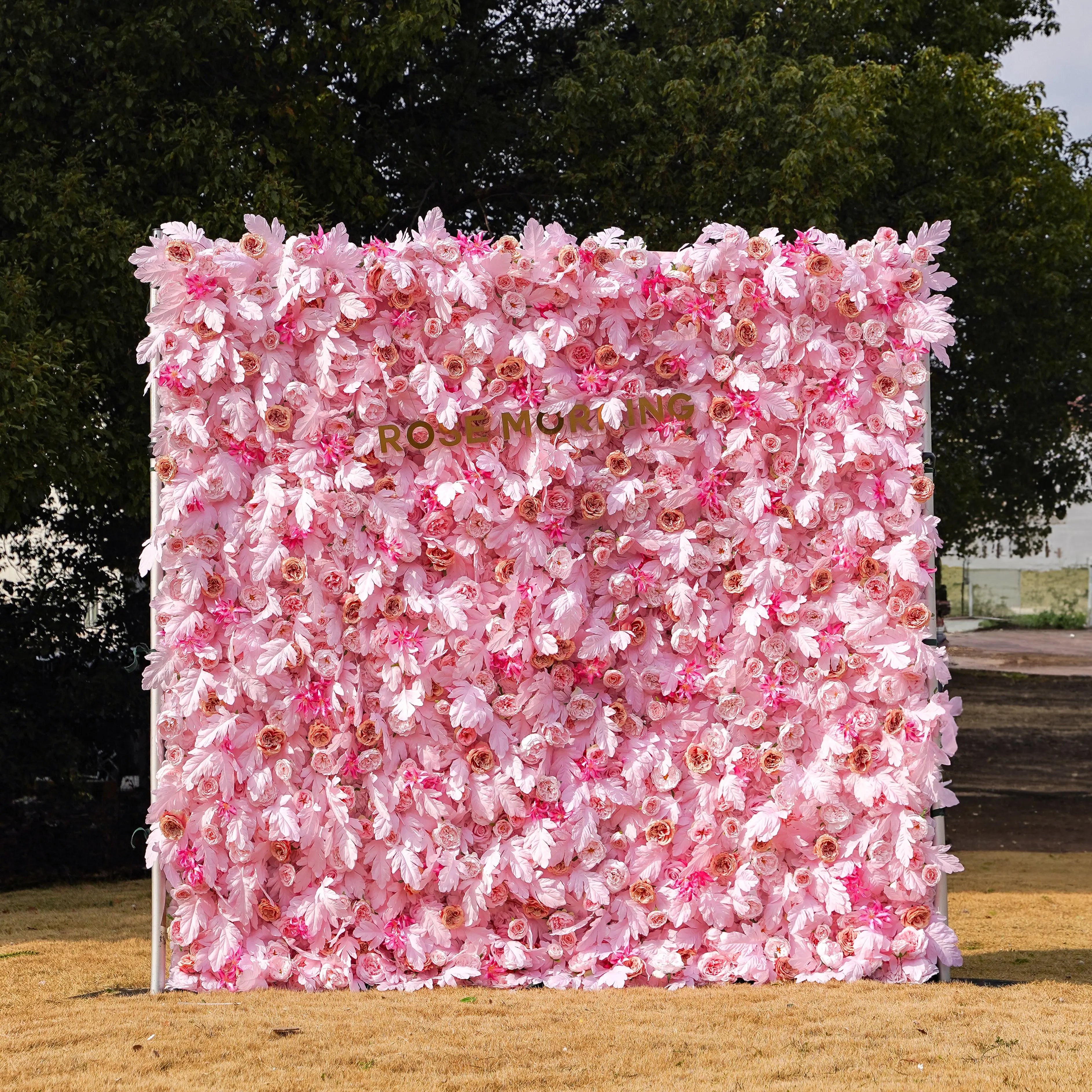 Delia：5D Garden Series Artificial rolling up curtain flower wall Rose Morning