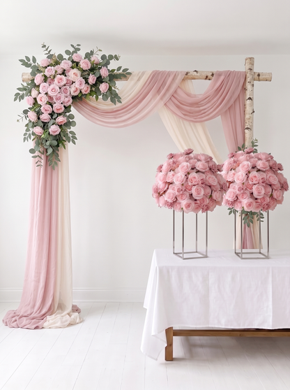 Dusty Blush Floral Wedding Arch Kit with Draped Fabric for Garden Wedding Backdrop