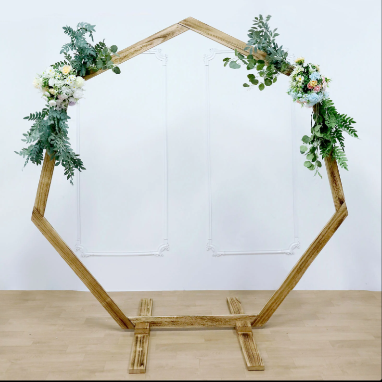 E003: 2023 New Wooden Wedding Arch, Heptagonal Rustic Wedding Backdrop Stand Rose Morning