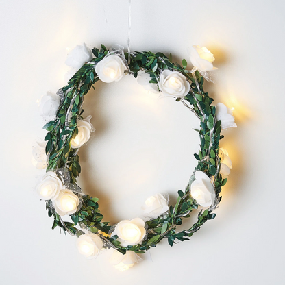 This Warm White 20 LED Faux Rose Lace Garland Vine String Lights is the perfect decoration for any occasion, be it formal or casual. It is made of high-quality artificial flowers and lace petals, and is decorated with LED light beads, enough for your guests to take photos and take pictures. It&