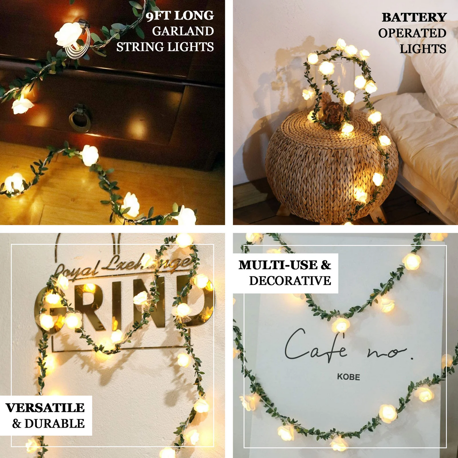 This Warm White 20 LED Faux Rose Lace Garland Vine String Lights is the perfect decoration for any occasion, be it formal or casual. It is made of high-quality artificial flowers and lace petals, and is decorated with LED light beads, enough for your guests to take photos and take pictures. It&