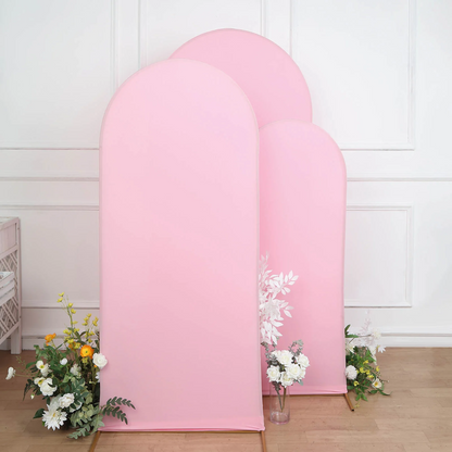 2023 Matte Pink Spandex Fitted Wedding Arch Covers For Round Top Backdrop Stands Rose Morning