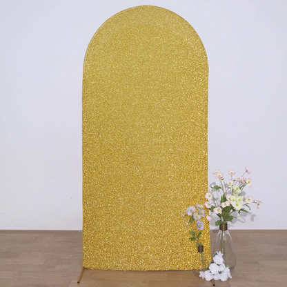 2023 Gold Shimmer Tinsel Spandex Fitted Wedding Arch Covers For Round Top Backdrop Stands Rose Morning