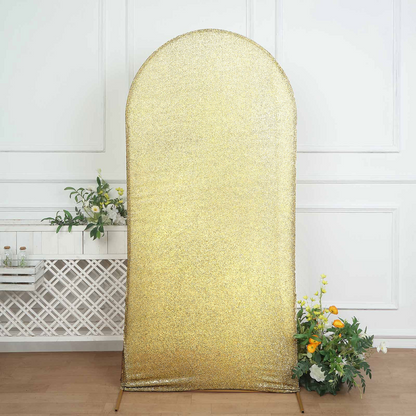 2023 Champagne Shimmer Tinsel Spandex Fitted Wedding Arch Covers For Round Top Backdrop Stands Rose Morning