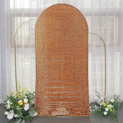 2023 Antique Gold Shimmer Tinsel Spandex Fitted Wedding Arch Covers For Round Top Backdrop Stands 的副本 Rose Morning