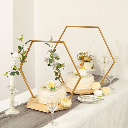 Hexagon Wedding Arch Cake Stand Metal Floral Centerpiece Display Rose Morning