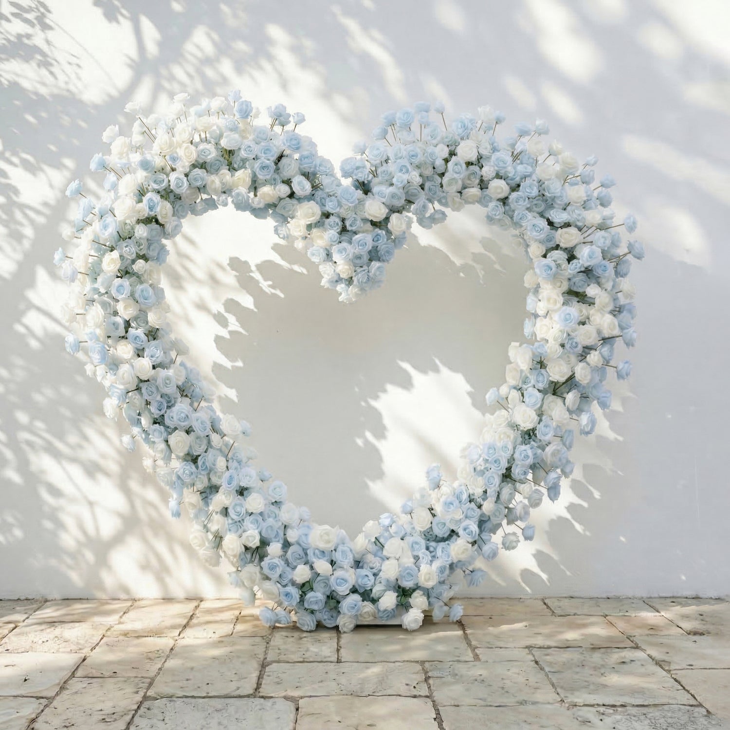 Elaris: Heart-Shaped Baby Blue and White Silk Rose Flower Arch Arrangement for Coastal Weddings &amp; Parties