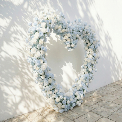 Elaris: Heart-Shaped Baby Blue and White Silk Rose Flower Arch Arrangement for Coastal Weddings &amp; Parties