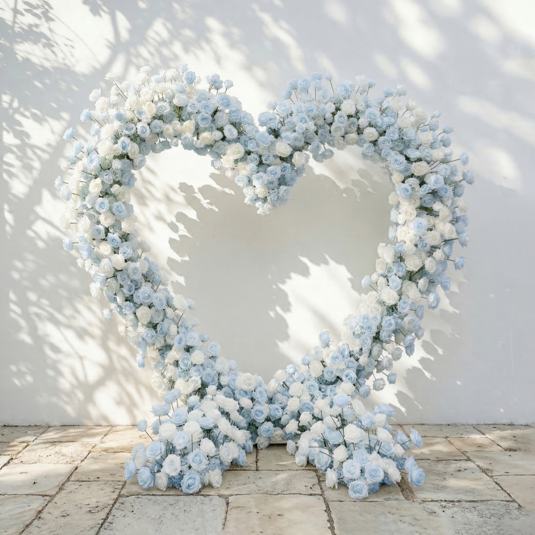 Elaris: Heart-Shaped Baby Blue and White Silk Rose Flower Arch Arrangement for Coastal Weddings &amp; Parties