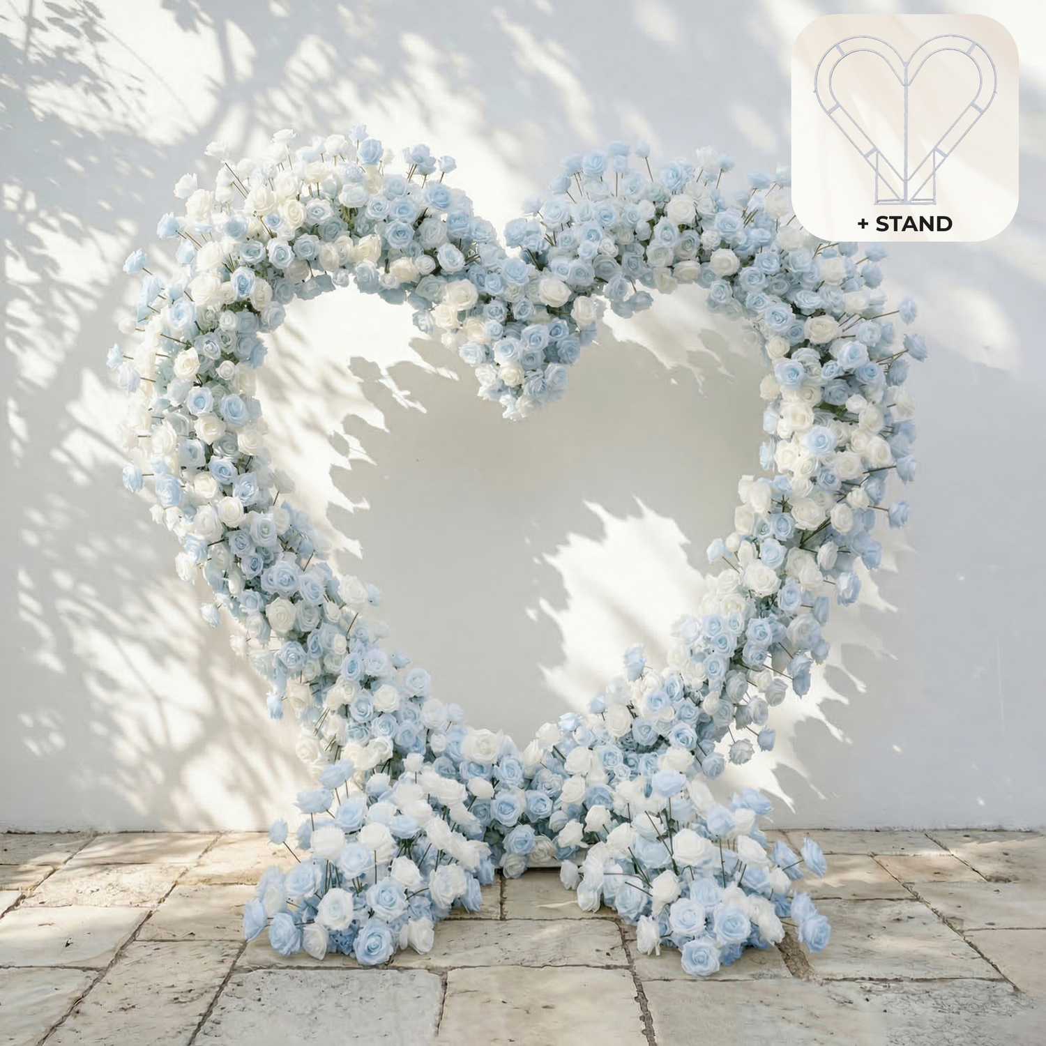 Elaris: Heart-Shaped Baby Blue and White Silk Rose Flower Arch Arrangement for Coastal Weddings &amp; Parties