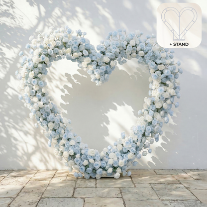 Elaris: Heart-Shaped Baby Blue and White Silk Rose Flower Arch Arrangement for Coastal Weddings &amp; Parties