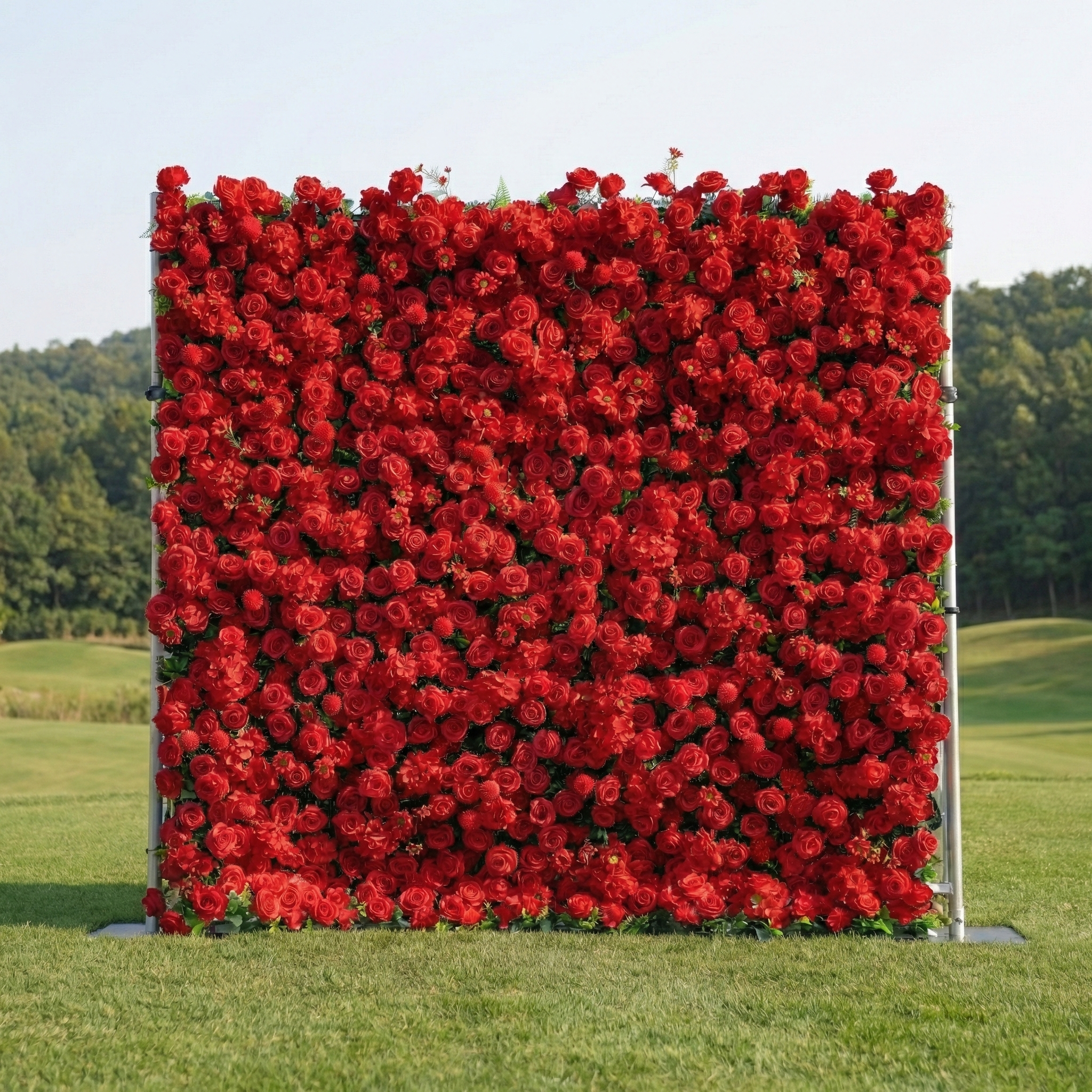 Ellis: Luxury 5D Crimson Silk Rose Flower Wall Roll-Up Fabric Backdrop for Romantic Proposals &amp; Luxury Wedding Event