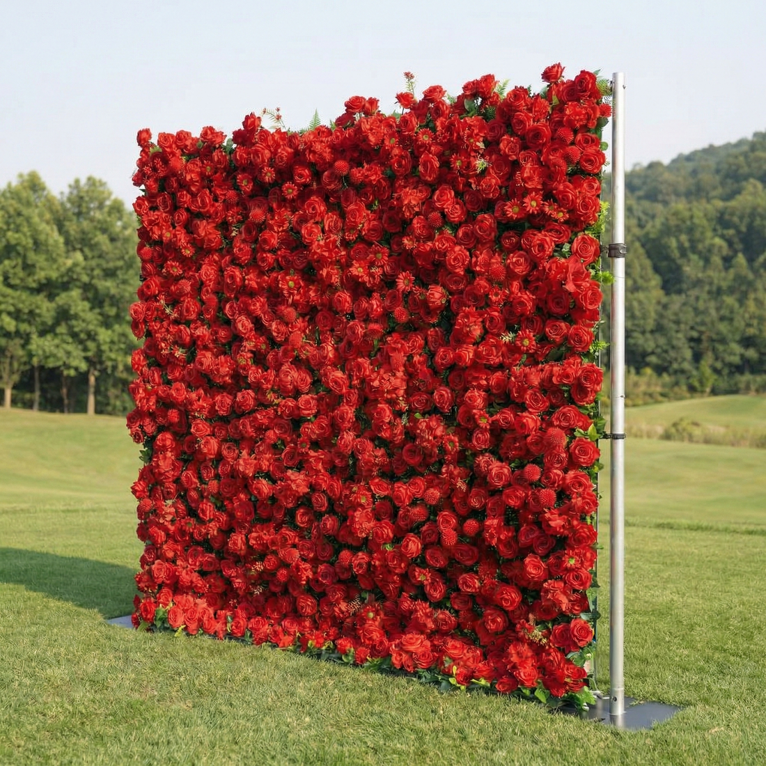 Ellis: Luxury 5D Crimson Silk Rose Flower Wall Roll-Up Fabric Backdrop for Romantic Proposals &amp; Luxury Wedding Event