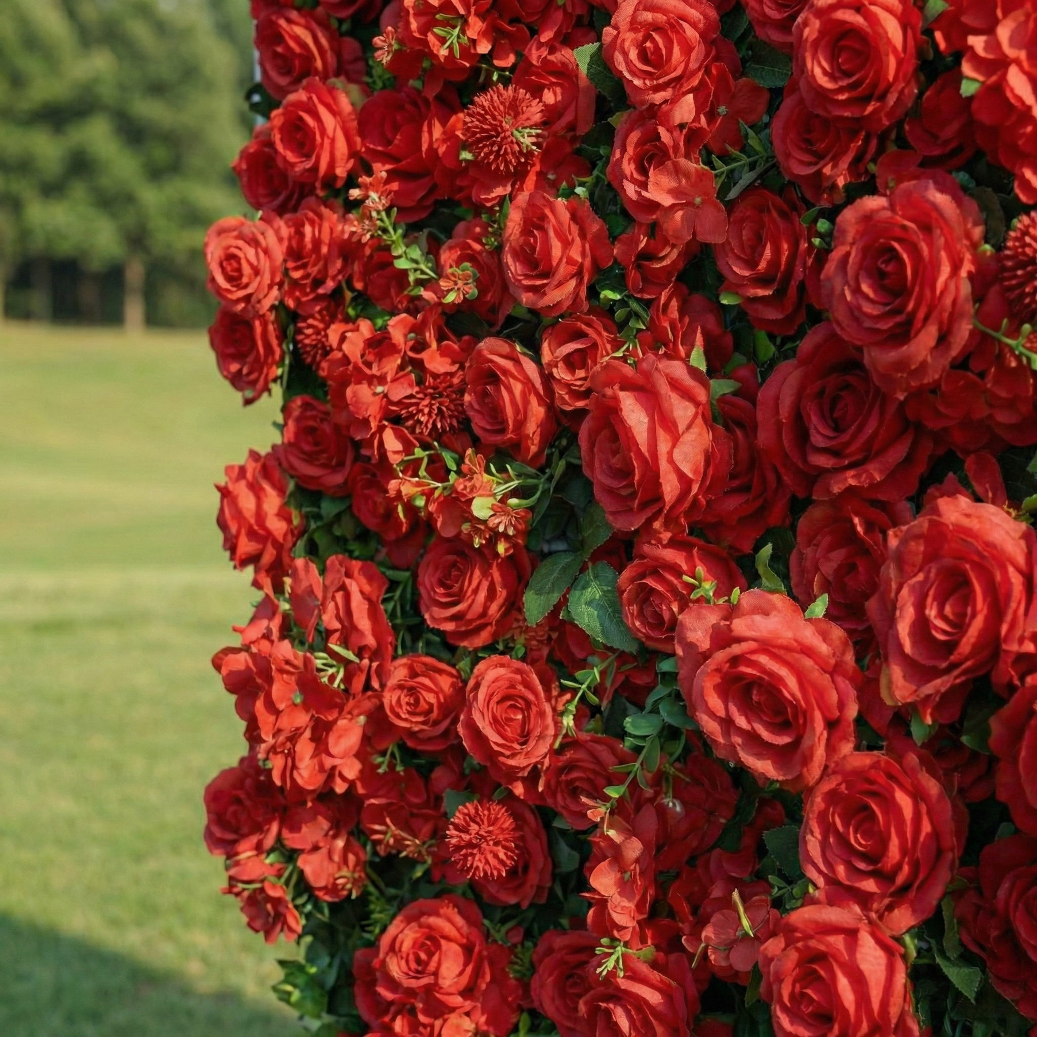 Ellis: Luxury 5D Crimson Silk Rose Flower Wall Roll-Up Fabric Backdrop for Romantic Proposals &amp; Luxury Wedding Event