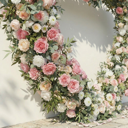 Elowira: Sweet Pink Flower Heart Arch with Lush Greenery for Proposal and Bridal Shower Decor
