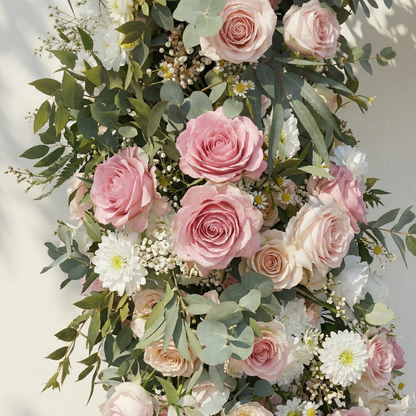 Elowira: Sweet Pink Flower Heart Arch with Lush Greenery for Proposal and Bridal Shower Decor