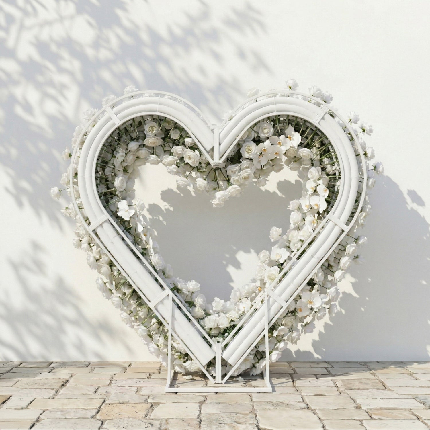 Elvani: Luxury Ivory Heart-Shaped Orchid Artificial Floral Arch Decor for Dreamy Proposals &amp; Weddings