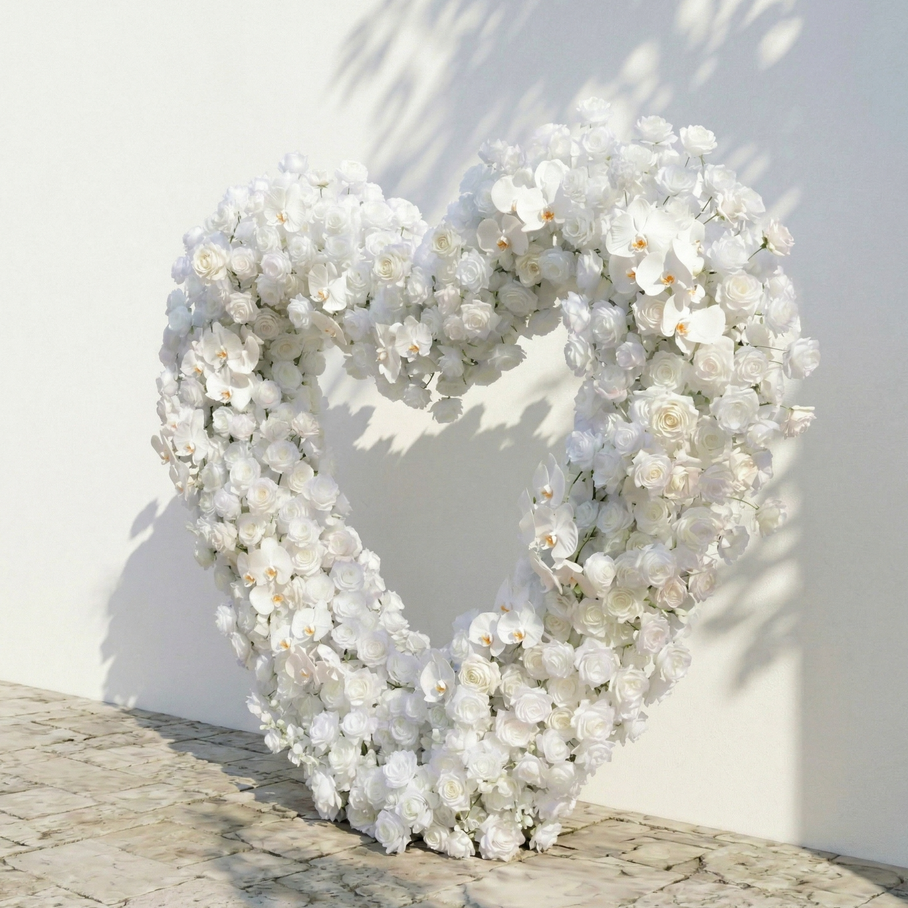 Elvani: Luxury Ivory Heart-Shaped Orchid Artificial Floral Arch Decor for Dreamy Proposals &amp; Weddings