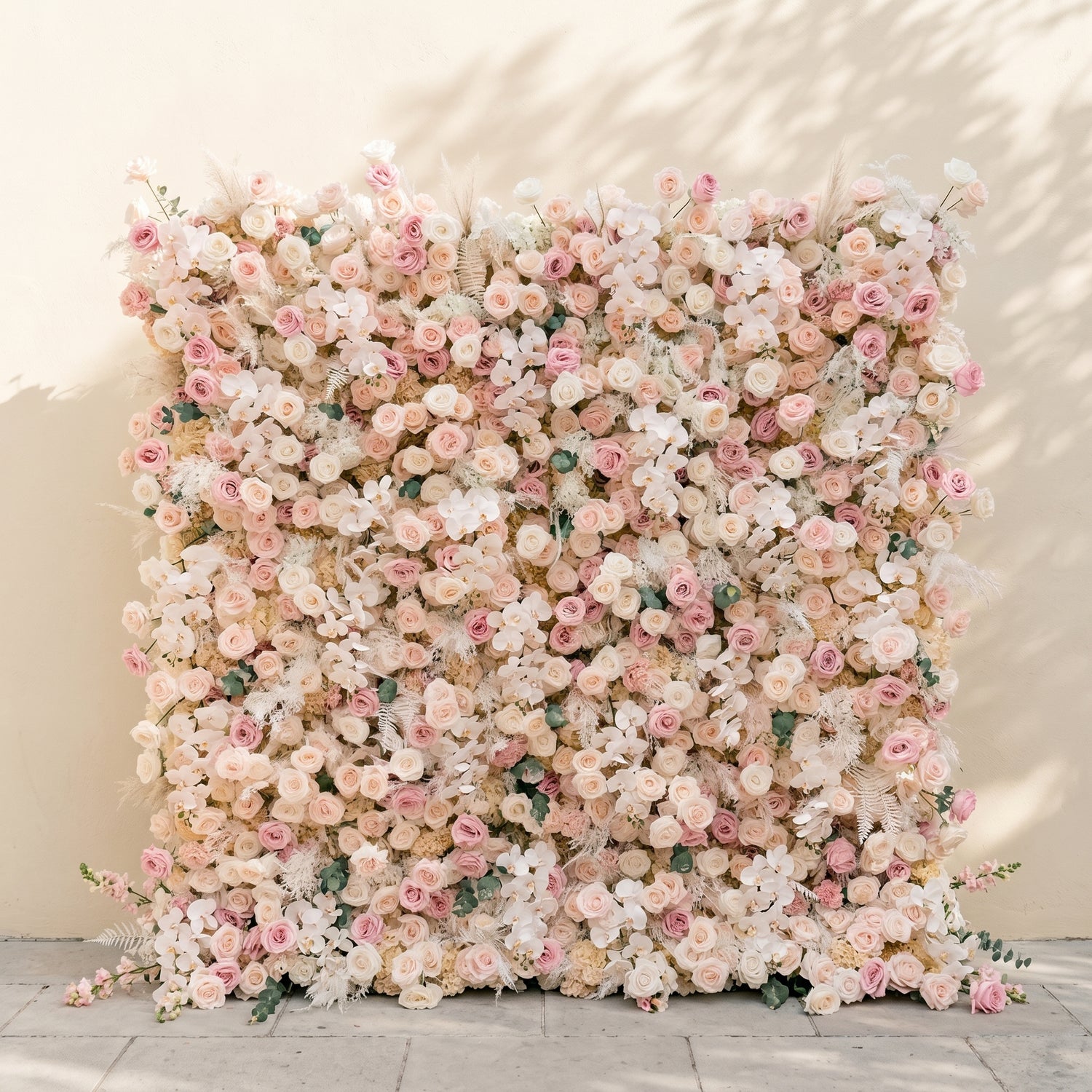 Elvenessa:5D Neutral Warm Blush Pink &amp; Ivory White Silk Rose Flower Wall Roll-Up Fabric Backdrop for Romantic Weddings &amp; Proposals
