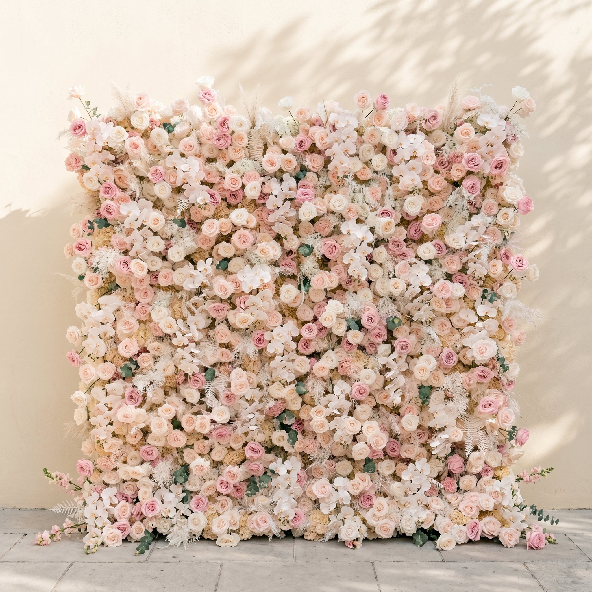 Elvenessa:5D Neutral Warm Blush Pink &amp; Ivory White Silk Rose Flower Wall Roll-Up Fabric Backdrop for Romantic Weddings &amp; Proposals