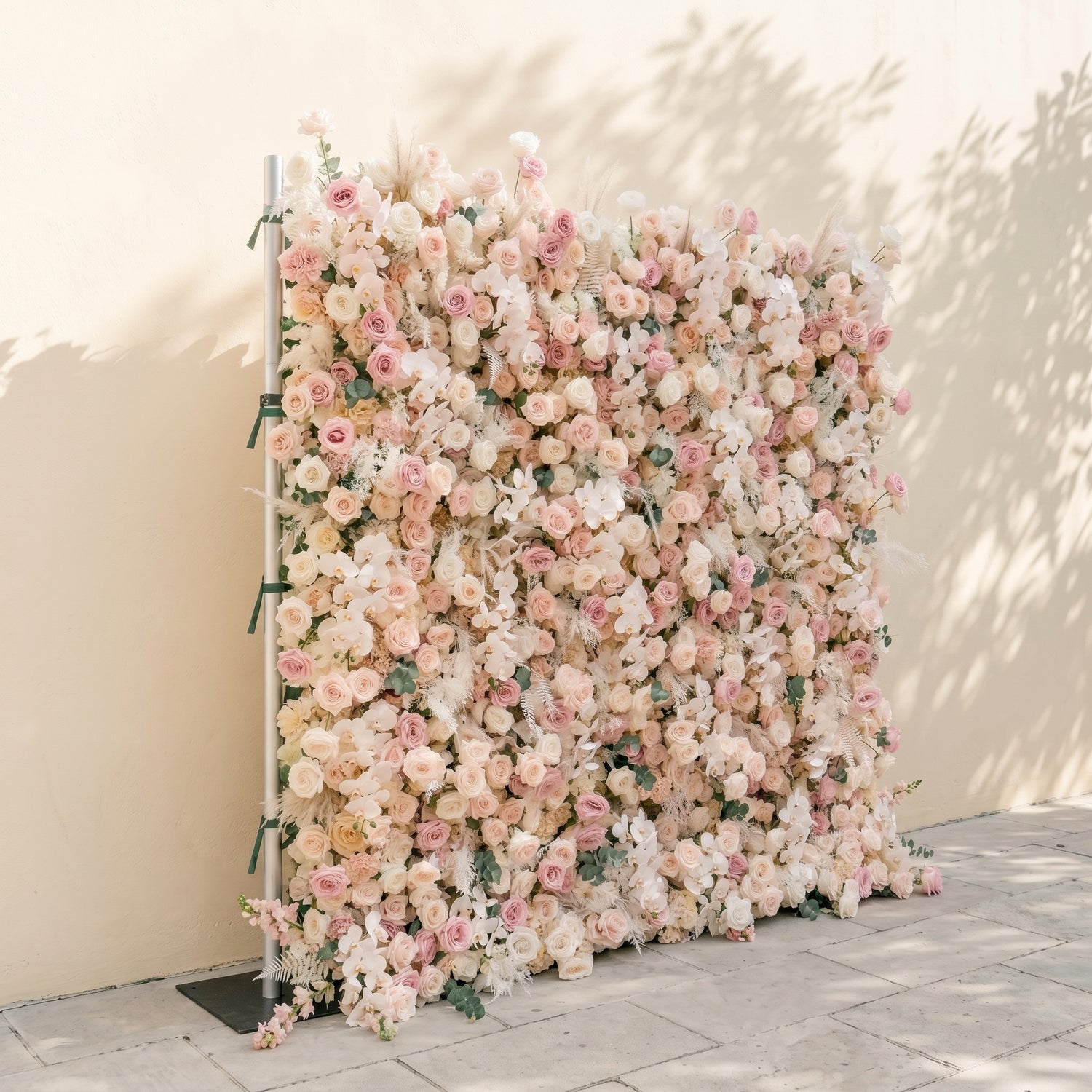 Elvenessa:5D Neutral Warm Blush Pink &amp; Ivory White Silk Rose Flower Wall Roll-Up Fabric Backdrop for Romantic Weddings &amp; Proposals