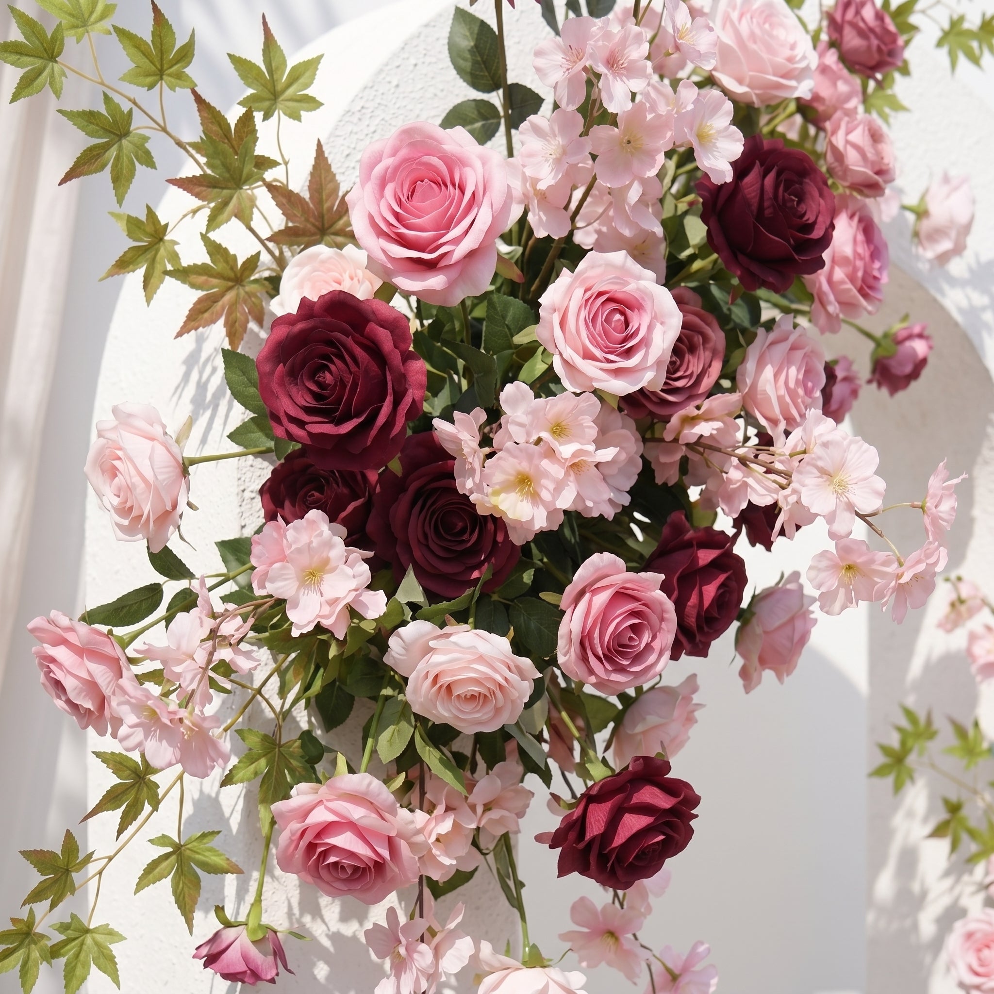 Elvenrose:Wedding Background KT Board Decorative Flower Rows With Pink&amp;Red Roses elvenrose detail 2