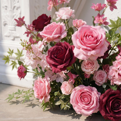 Elvenrose:Wedding Background KT Board Decorative Flower Rows With Pink&amp;Red Roses elvenrose detail 3
