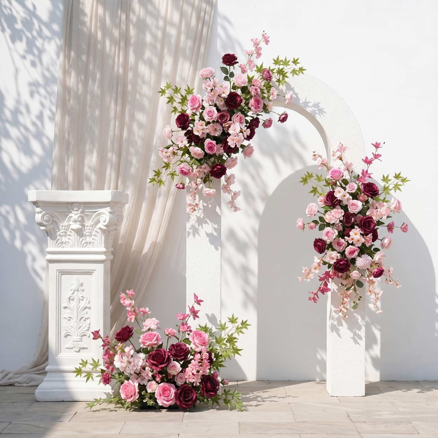 Elvenrose:Wedding Background KT Board Decorative Flower Rows With Pink&amp;Red Roses elvenrose front