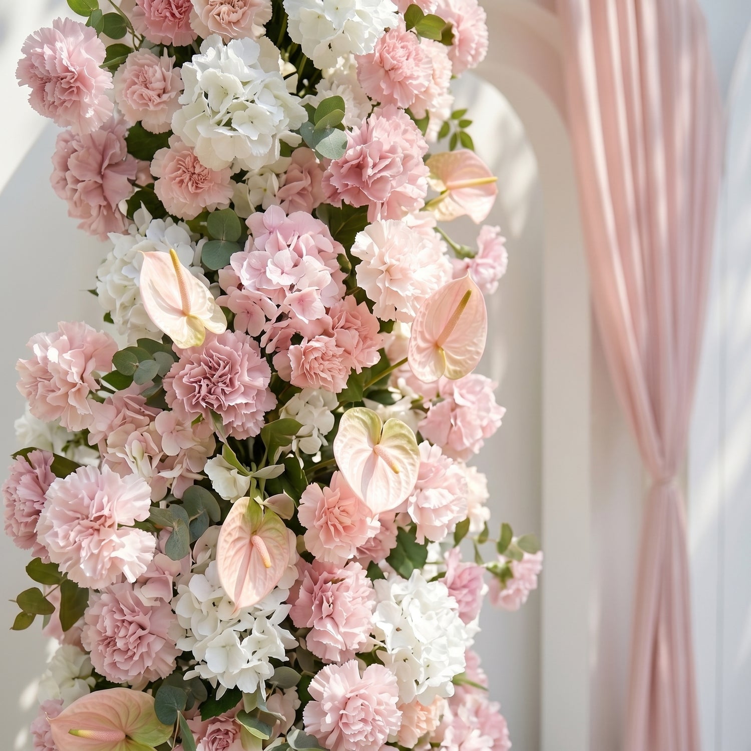 Elvensora:Wedding Background KT Board Decorative Pink&amp;White Flower Rows Exclude Frames elvensora detail 2