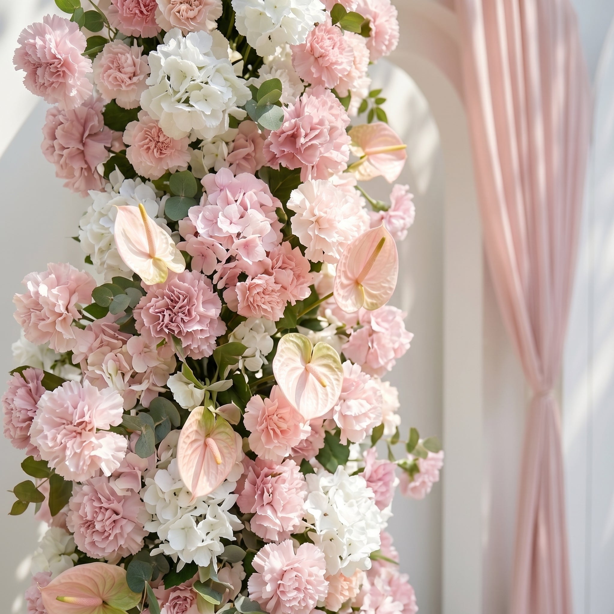 Elvensora:Wedding Background KT Board Decorative Pink&amp;White Flower Rows Exclude Frames elvensora detail 2