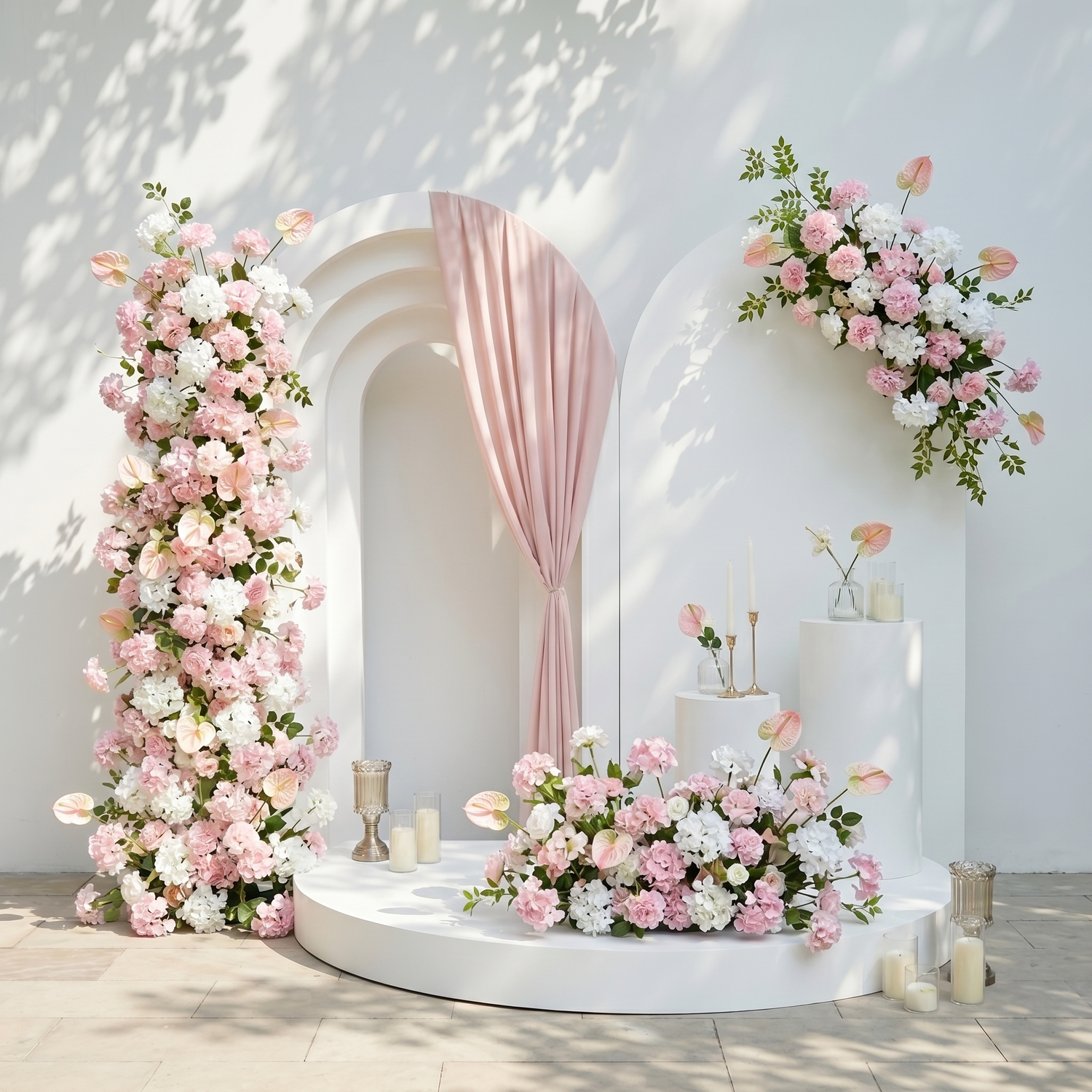 Elvensora:Wedding Background KT Board Decorative Pink&amp;White Flower Rows Exclude Frames elvensora front