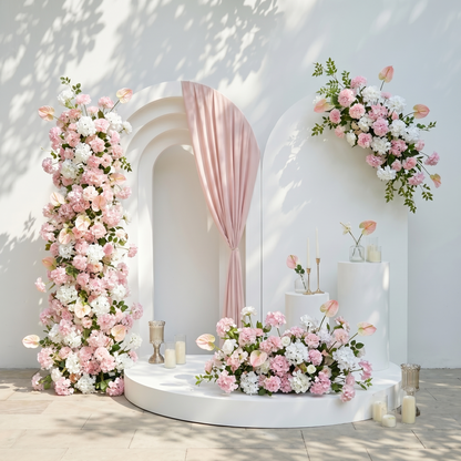 Elvensora:Wedding Background KT Board Decorative Pink&amp;White Flower Rows Exclude Frames elvensora front